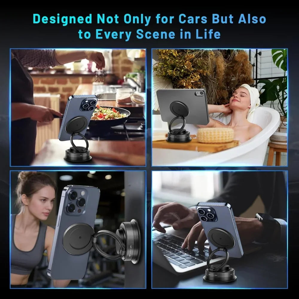 2026 New Vacuum Magnetic Phone Holder for Car - Suction Cup Phone Mount for Magsafe, 360° Rotatable Portable Strong Magnet Stand