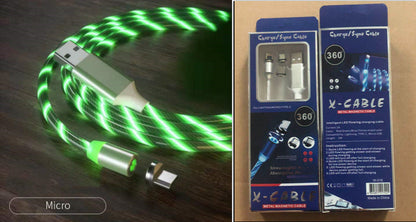 Magnetic Charging Cable Streamer Fast Charging Cable Lighting Micro USB Cable LED Magnet Charger Type-C Cable