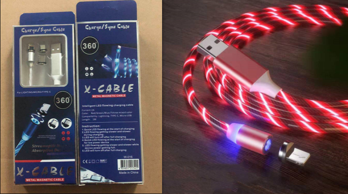 Magnetic Charging Cable Streamer Fast Charging Cable Lighting Micro USB Cable LED Magnet Charger Type-C Cable