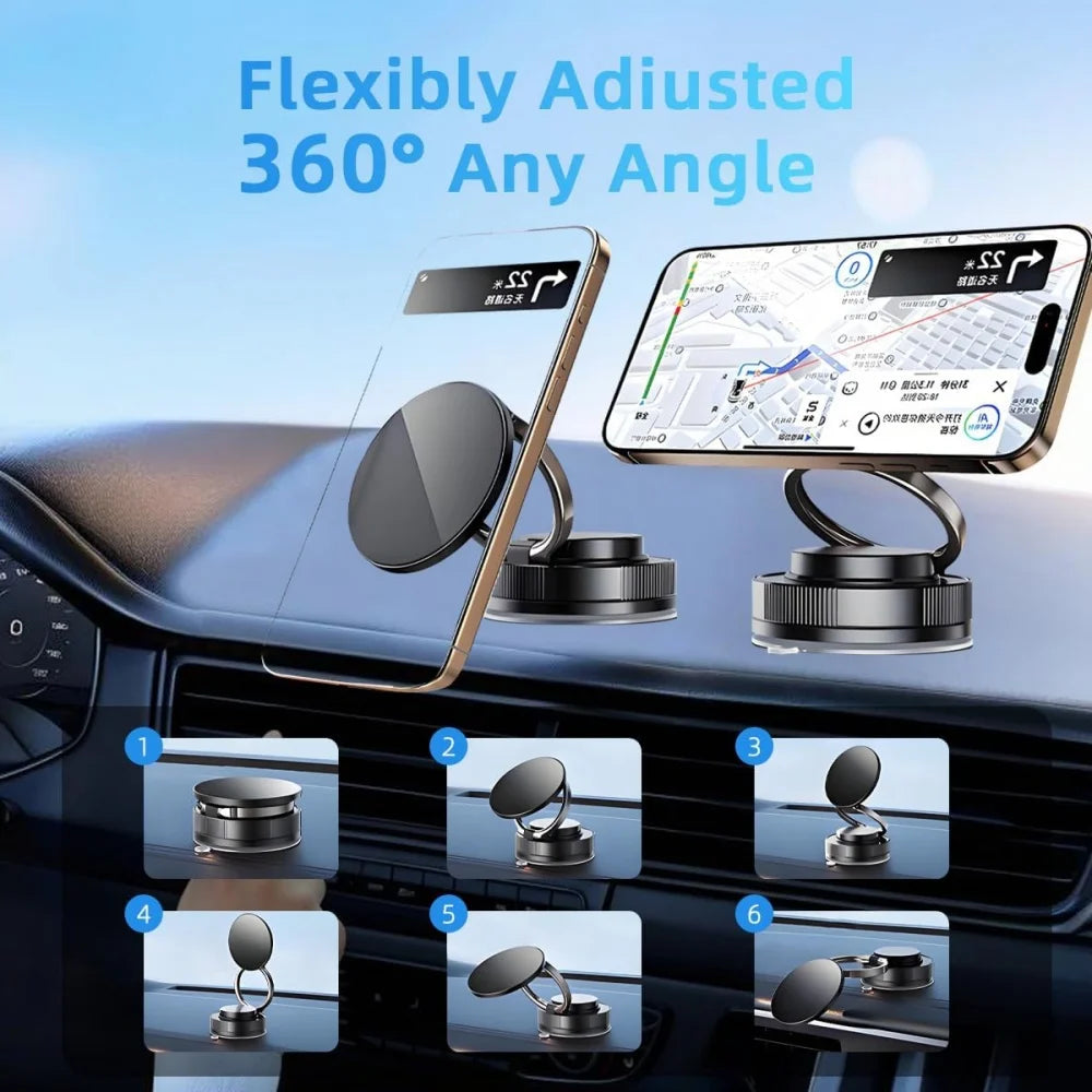 2026 New Vacuum Magnetic Phone Holder for Car - Suction Cup Phone Mount for Magsafe, 360° Rotatable Portable Strong Magnet Stand