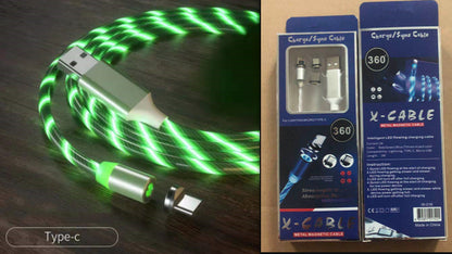 Magnetic Charging Cable Streamer Fast Charging Cable Lighting Micro USB Cable LED Magnet Charger Type-C Cable